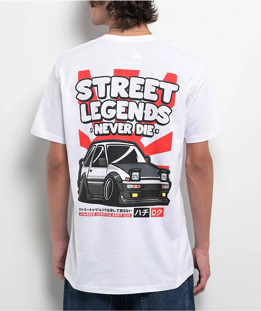 Lowered Lifestyle Street Legends Never Die White T-Shirt