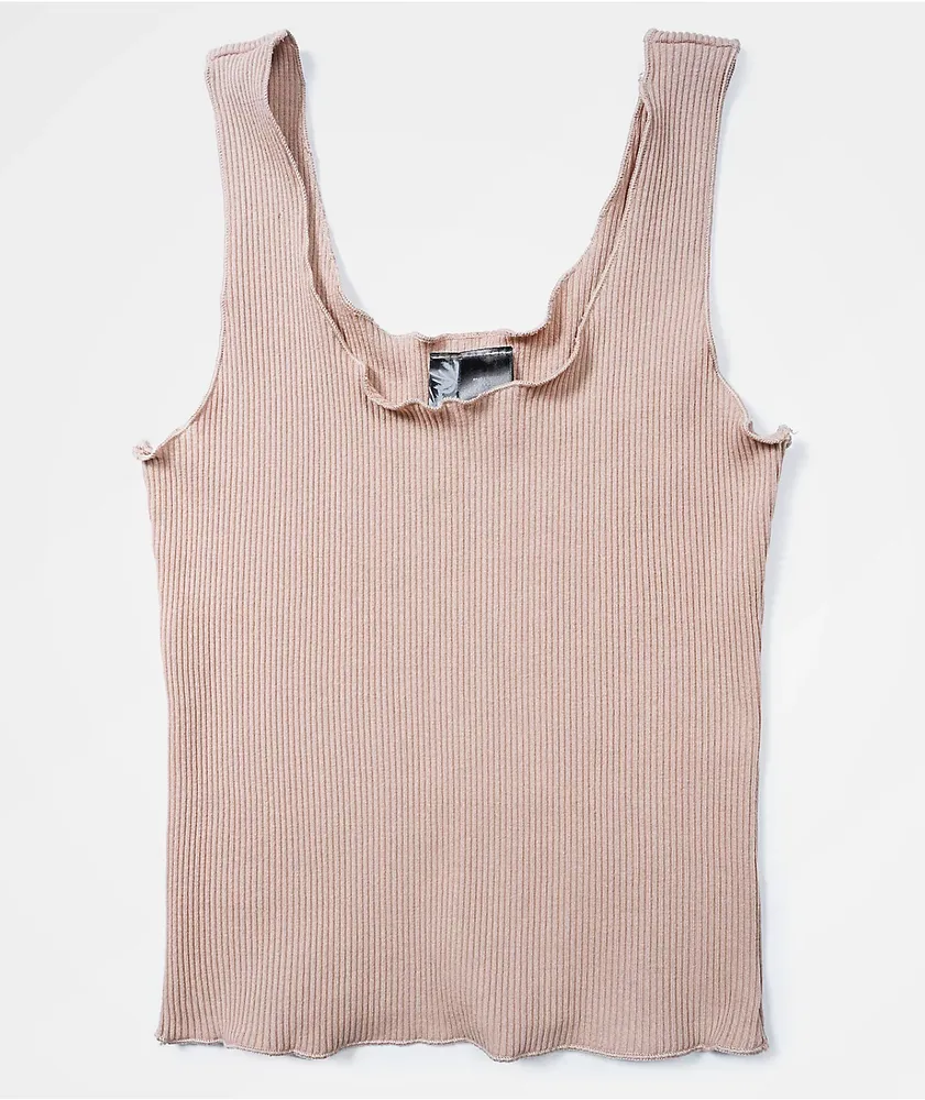 Lunachix Merrow Edge Ribbed Nude Crop Tank Top