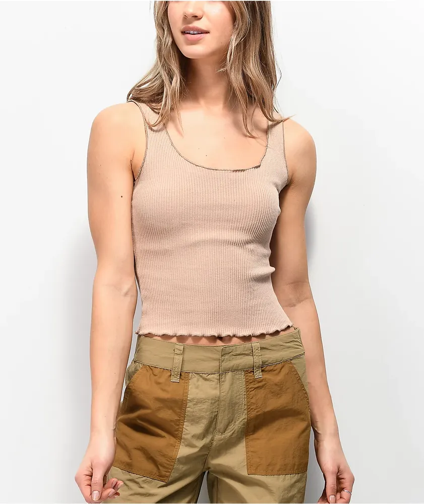 Lunachix Merrow Edge Ribbed Nude Crop Tank Top