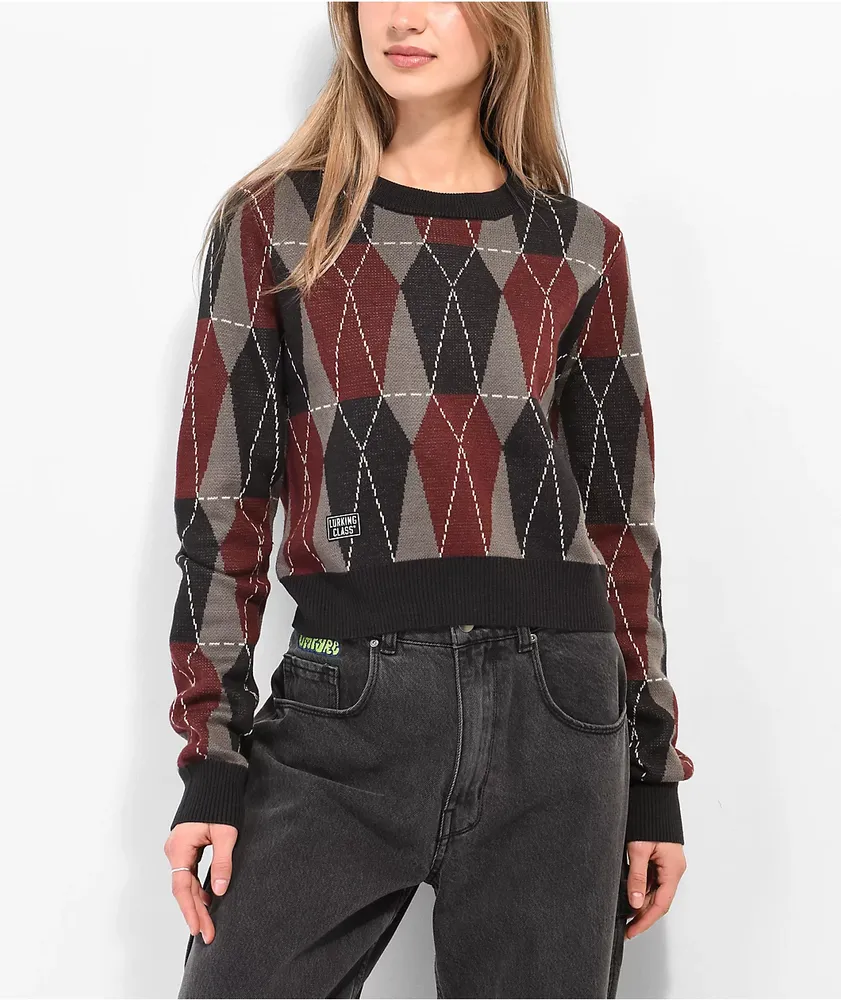 Lurking Class By Sketchy Tank Black, Burgundy, & Grey Coffin Argyle Sweater