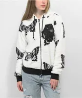 Lurking Class By Sketchy Tank Skull Fly Black & White Sherpa Zip Hoodie