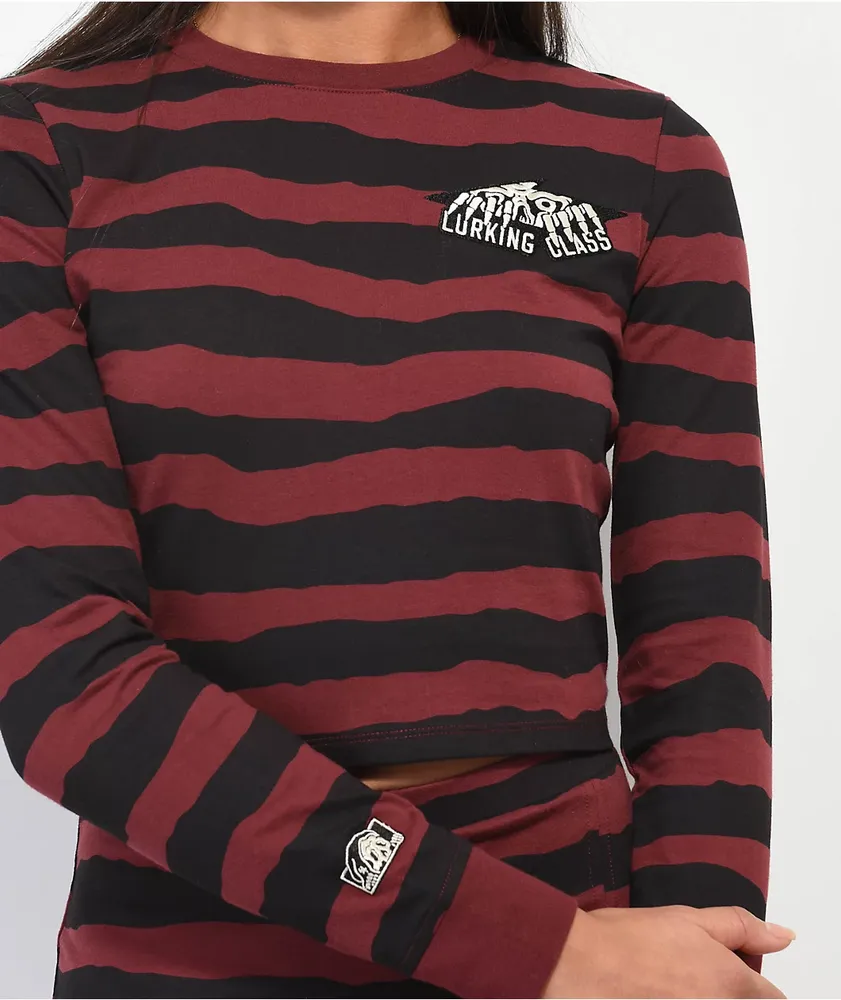 Lurking Class By Sketchy Tank Terror Eyes Red & Black Long Sleeve Crop T-Shirt