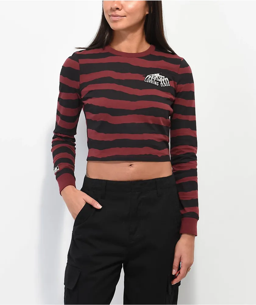 Lurking Class By Sketchy Tank Terror Eyes Red & Black Long Sleeve Crop T-Shirt