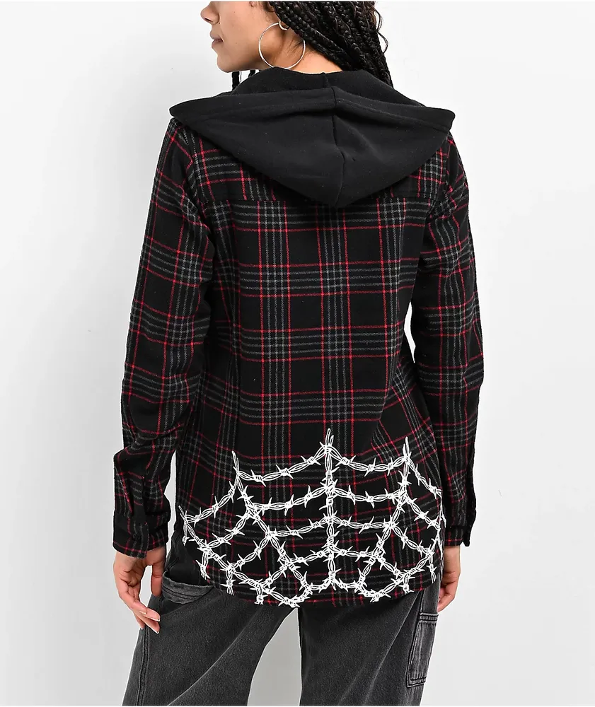 Lurking Class by Sketchy Tank Barbed Web Black Hooded Flannel Shirt