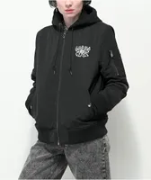 Lurking Class by Sketchy Tank Bones Black Hooded Bomber Jacket