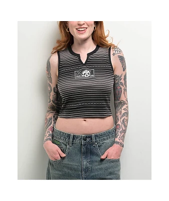 Lurking Class by Sketchy Tank Chain Stripe Black & Grey Raglan Crop Tank Top