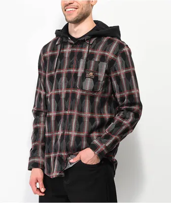Lurking Class by Sketchy Tank Coffin Red & Black Plaid Hooded Flannel