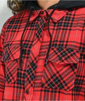 Lurking Class by Sketchy Tank Coffin Red Plaid Hooded Flannel Shirt
