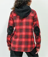 Lurking Class by Sketchy Tank Coffin Red Plaid Hooded Flannel Shirt