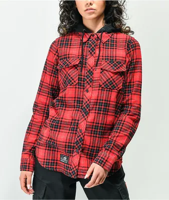Lurking Class by Sketchy Tank Coffin Red Plaid Hooded Flannel Shirt