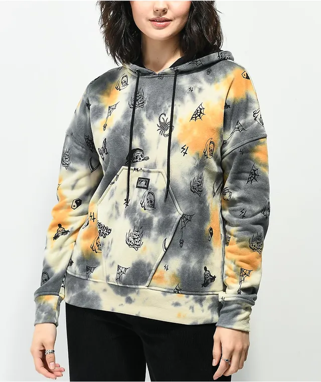 Skeleton Wings Brown Tie-Dye Hoodie