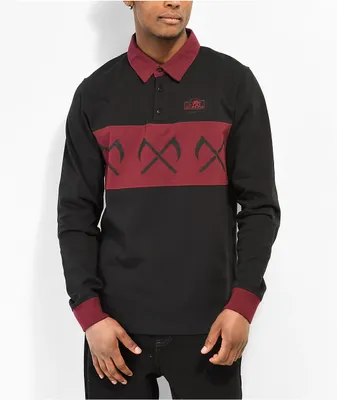 Lurking Class by Sketchy Tank Crossed Black & Burgundy Rugby Shirt