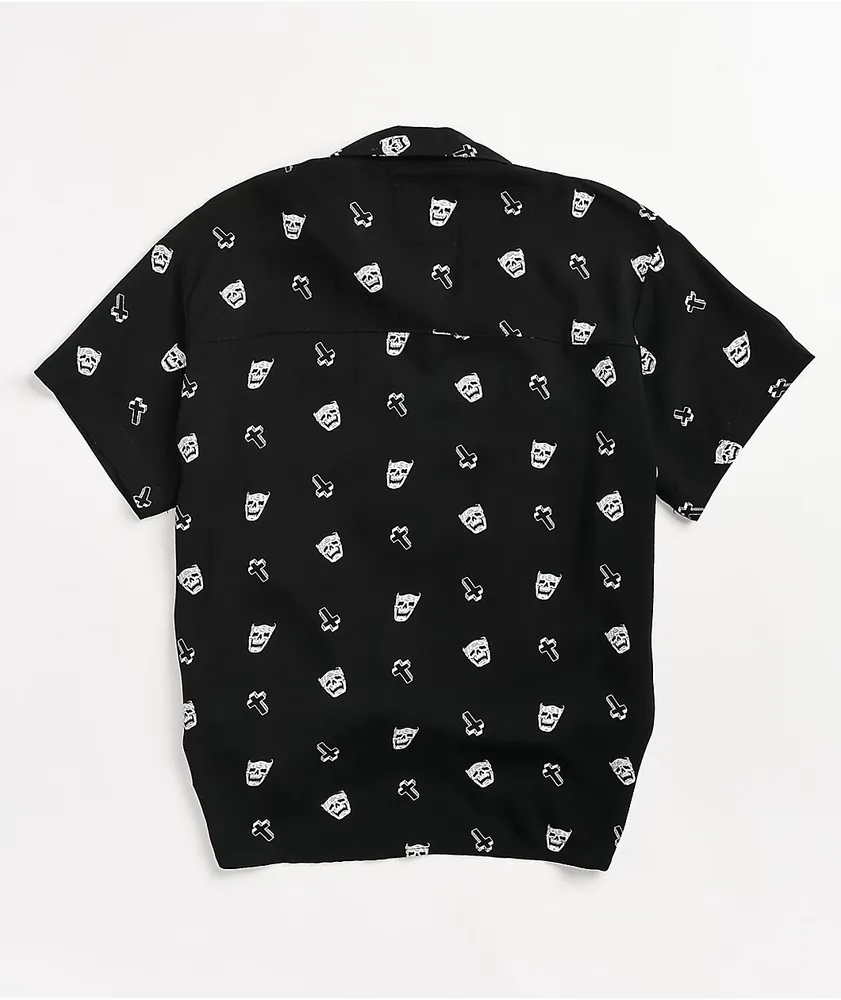 Lurking Class by Sketchy Tank Cry Print Black Short Sleeve Button Up Shirt