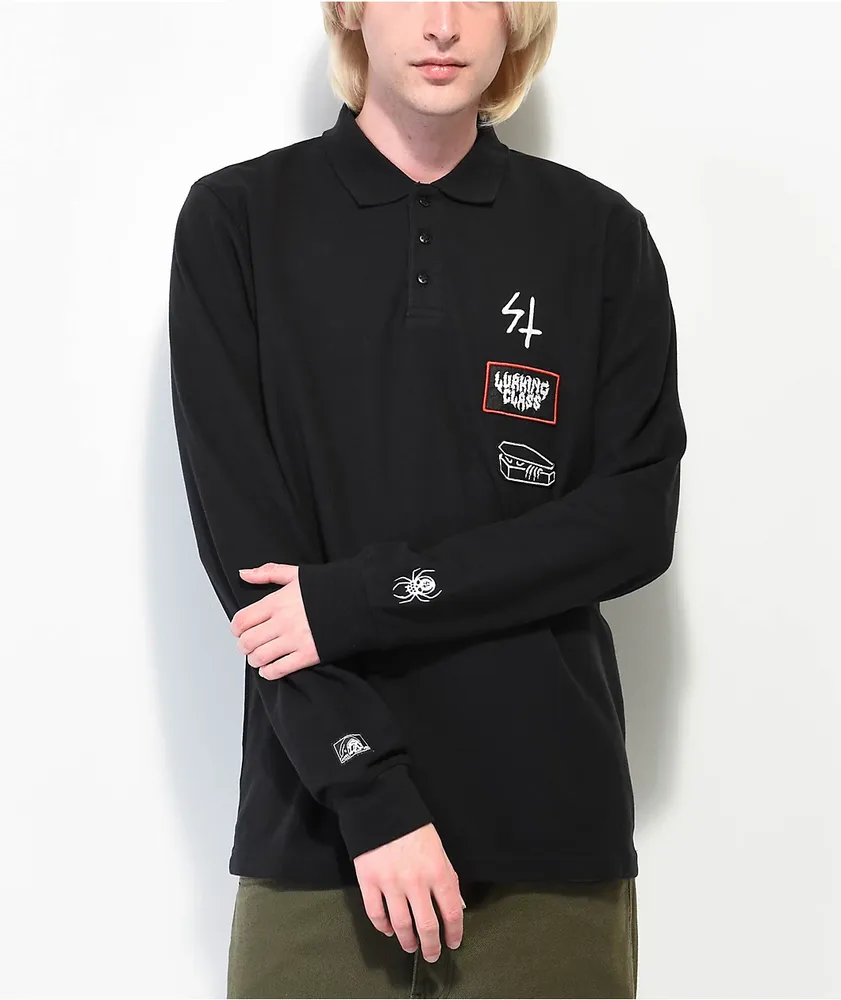 Lurking Class by Sketchy Tank DIY Black Long Sleeve Polo Shirt