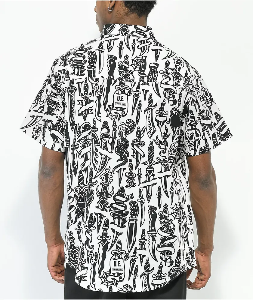 Lurking Class by Sketchy Tank Daggers Black & White Short Sleeve Button Up Shirt 