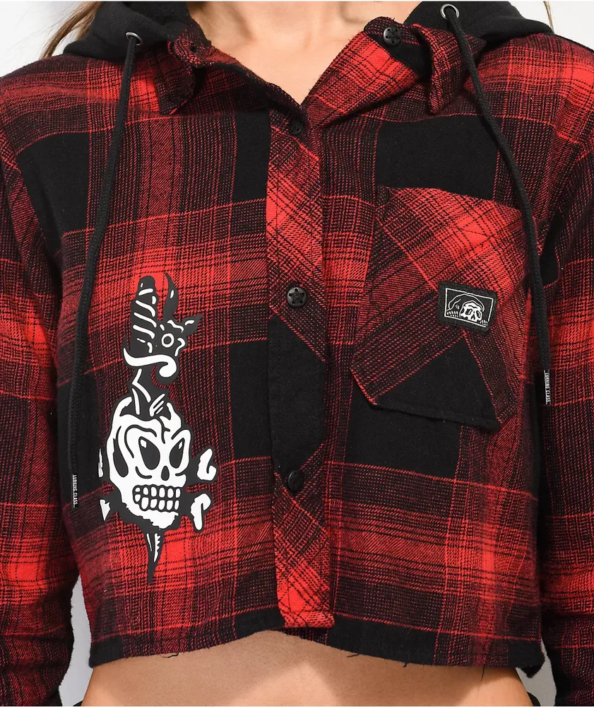 Lurking Class by Sketchy Tank Daggers Red & Black Crop Hooded Flannel Shirt