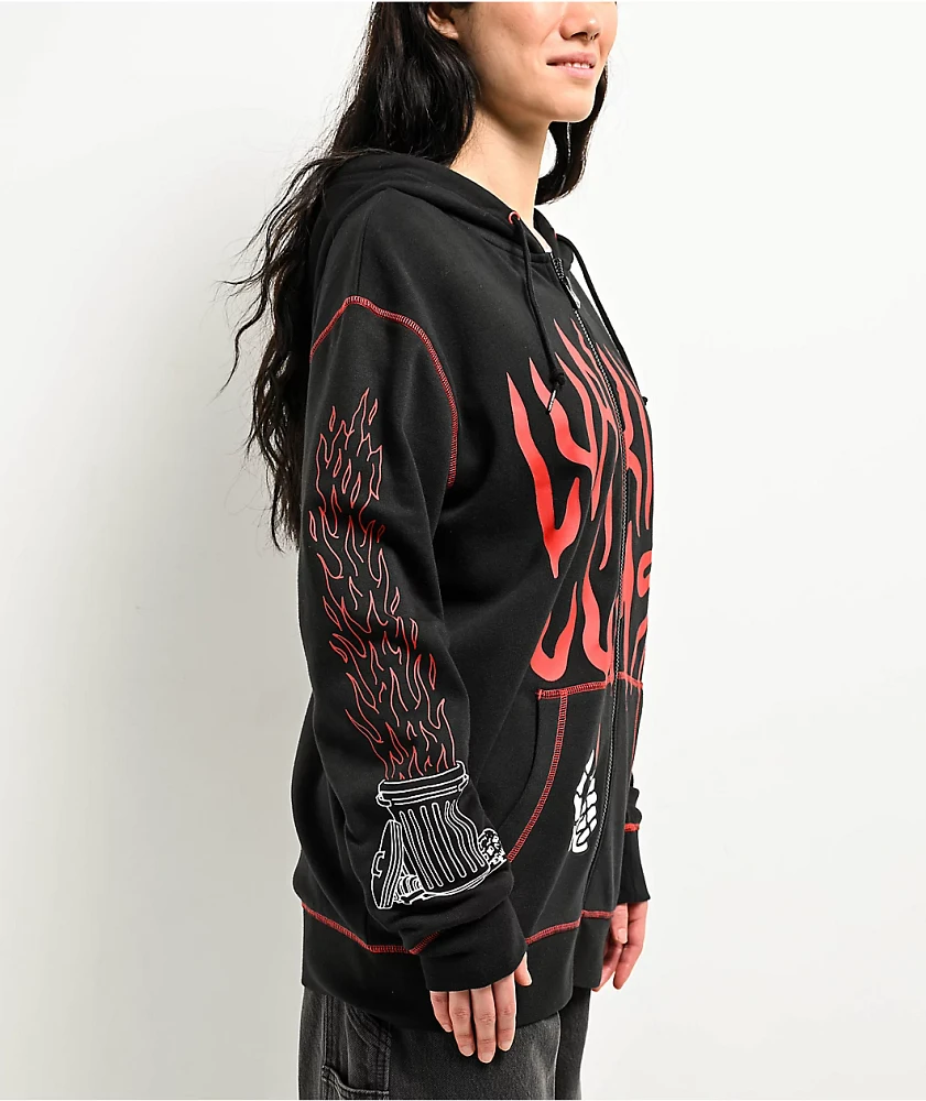 Lurking Class by Sketchy Tank Dumpster Fire Black Zip Hoodie