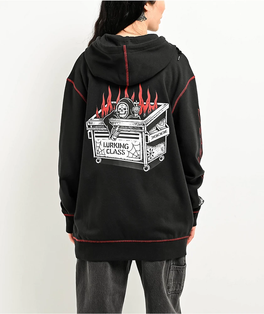 Lurking Class by Sketchy Tank Dumpster Fire Black Zip Hoodie