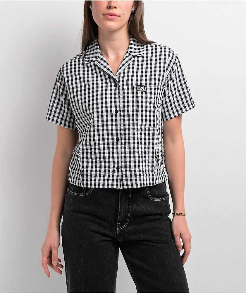 Lurking Class by Sketchy Tank Gingham Thorn Black & White Flannel Crop Shirt