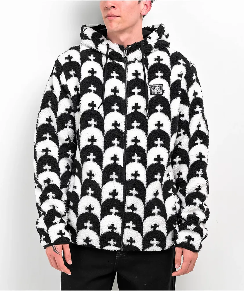 Lurking Class by Sketchy Tank Grave Check Black & White Tech Fleece Zip Sweatshirt