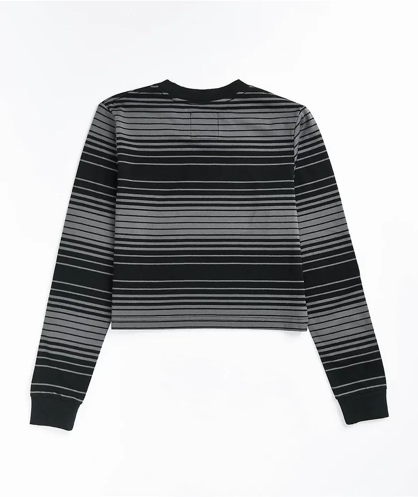 Lurking Class by Sketchy Tank Hombre Black & Grey Stripe Crop Long Sleeve T-Shirt