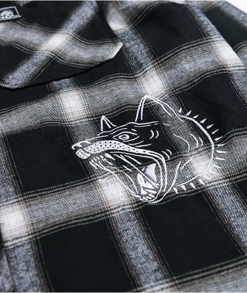 Lurking Class by Sketchy Tank K-9 Black & White Plaid Hooded Flannel