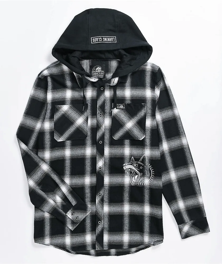 Lurking Class by Sketchy Tank K-9 Black & White Plaid Hooded Flannel