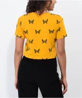 Lurking Class by Sketchy Tank Mariposa Yellow Coffin Pocket Crop T-Shirt