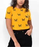 Lurking Class by Sketchy Tank Mariposa Yellow Coffin Pocket Crop T-Shirt