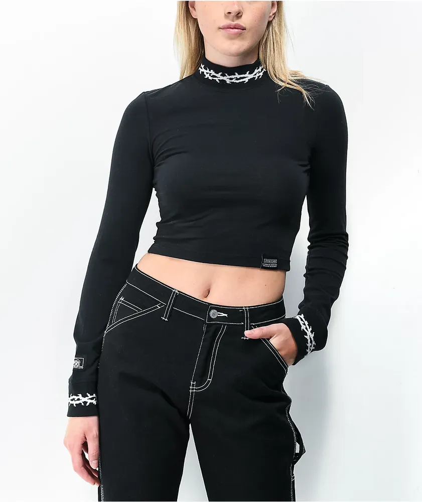 Lurking Class by Sketchy Tank Mock Neck Long Sleeve Crop Top