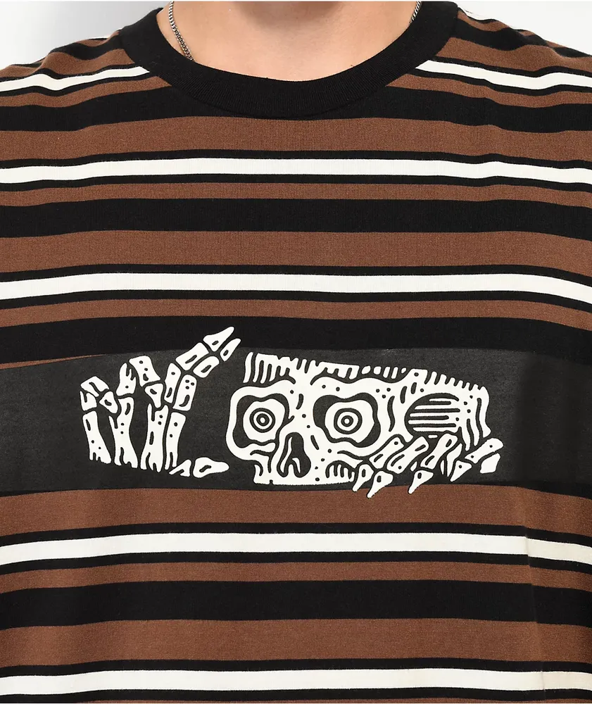 Lurking Class by Sketchy Tank Peeking Brown & Black Stripe T-Shirt
