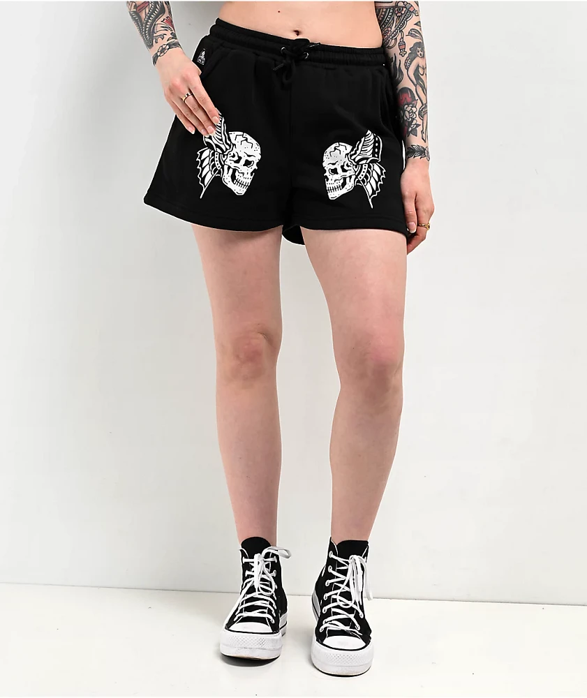 Lurking Class by Sketchy Tank Skull Fly Black Sweat Shorts