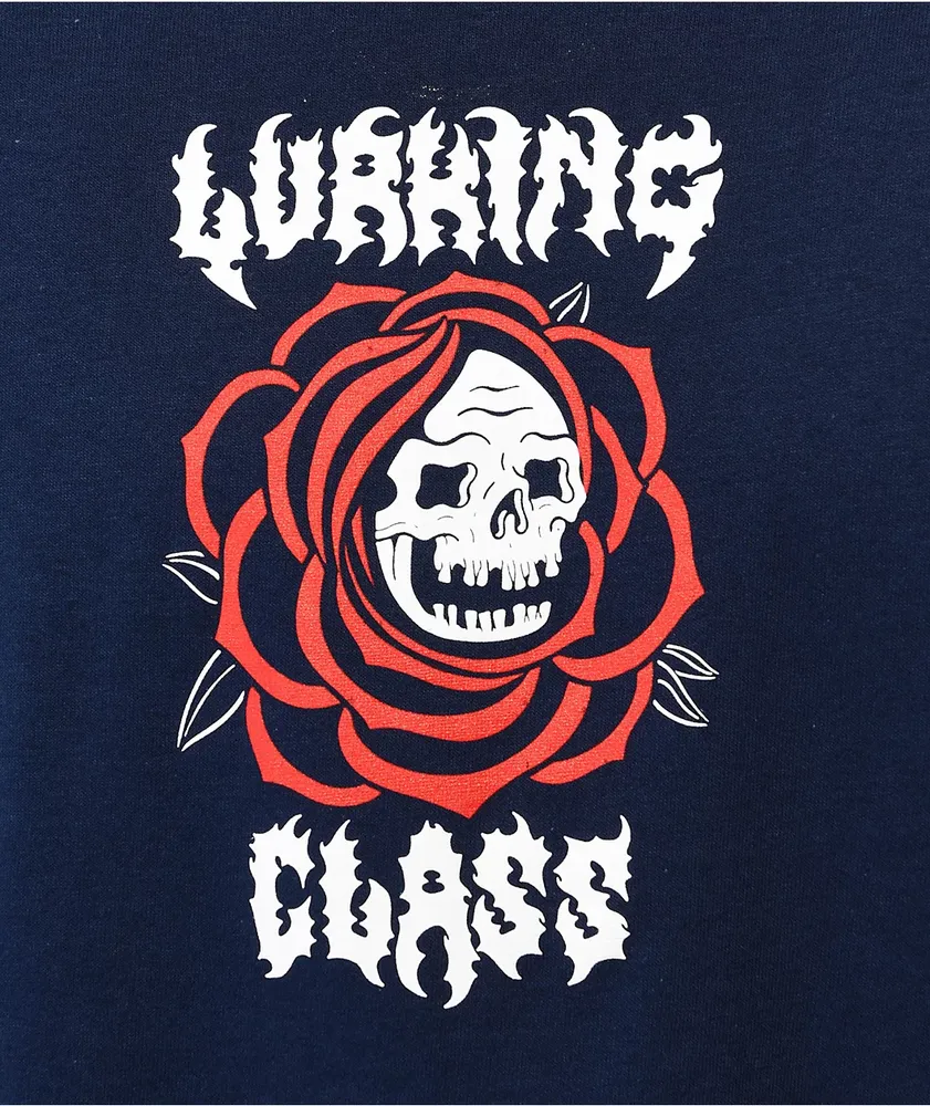 Lurking Class by Sketchy Tank Skull Rose Navy T-Shirt