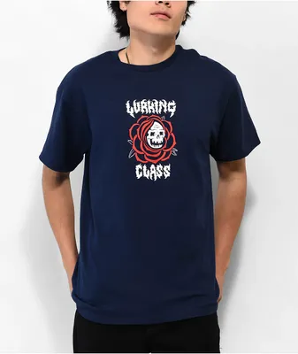 Lurking Class by Sketchy Tank Skull Rose Navy T-Shirt