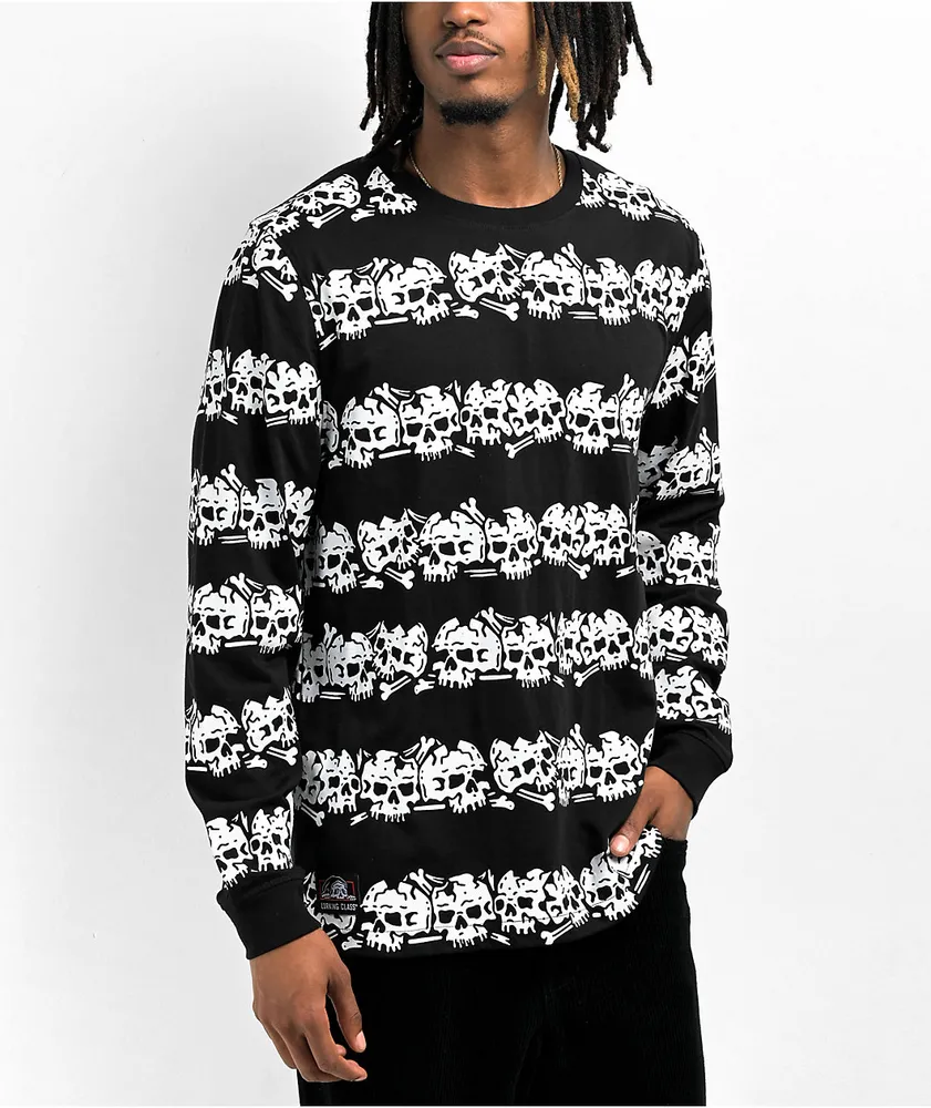 Lurking Class by Sketchy Tank Skull Stripe Black Long Sleeve T-Shirt 