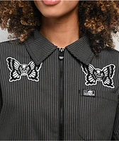 Lurking Class by Sketchy Tank Skullfly Black Stripe Crop Work Shirt