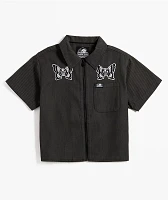 Lurking Class by Sketchy Tank Skullfly Black Stripe Crop Work Shirt