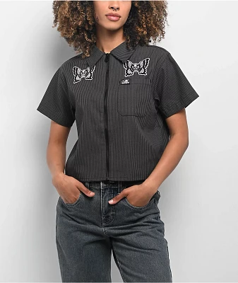 Lurking Class by Sketchy Tank Skullfly Black Stripe Crop Work Shirt