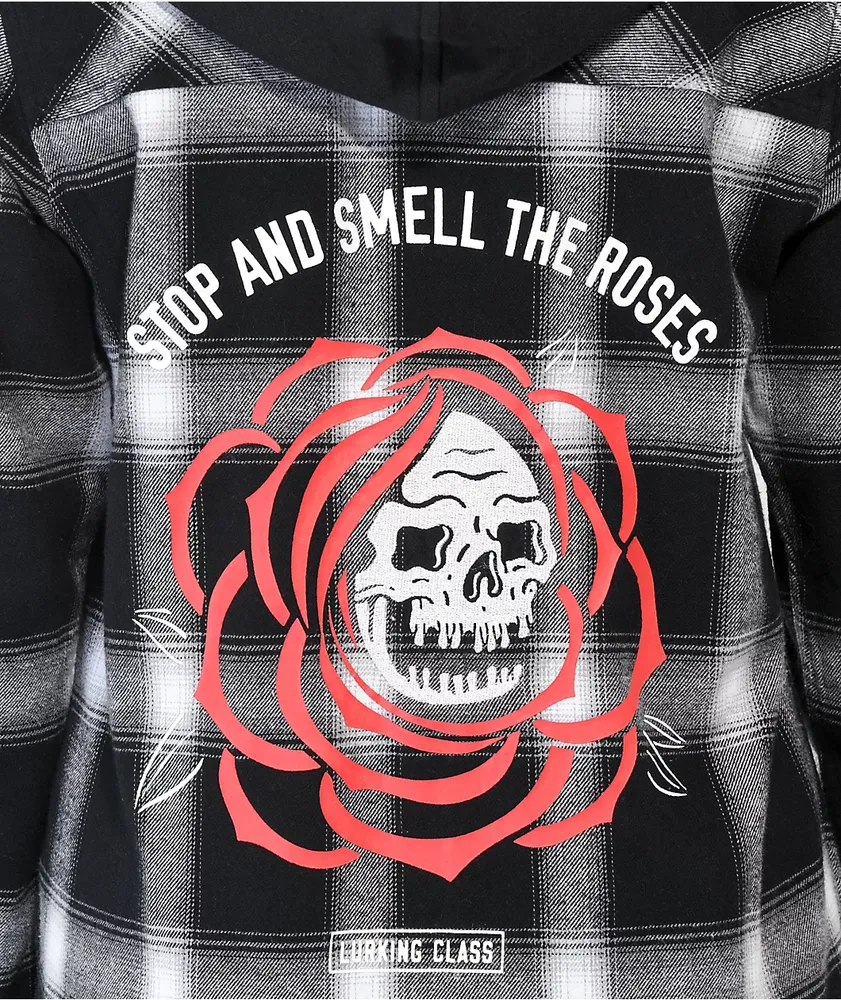 Lurking Class by Sketchy Tank Smell Roses Black Hooded Flannel Shirt