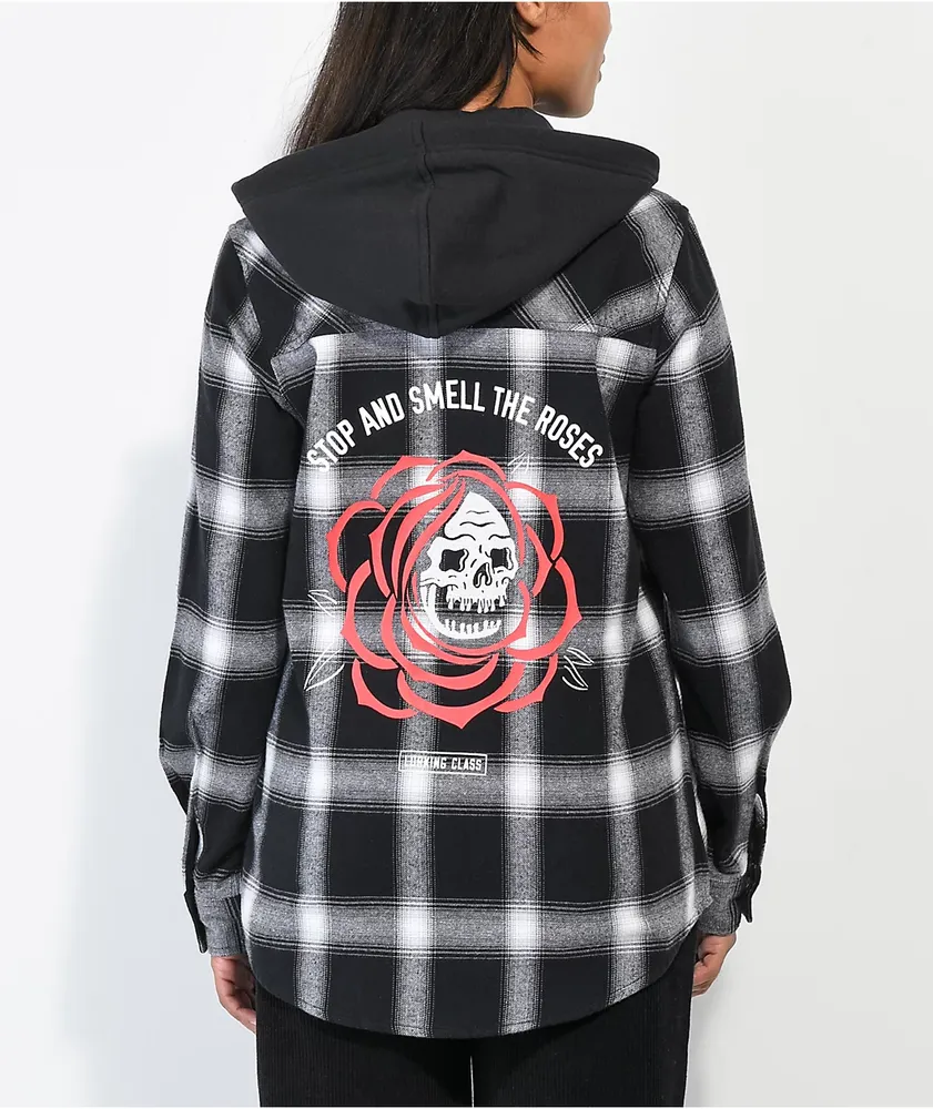 Lurking Class by Sketchy Tank Smell Roses Black Hooded Flannel Shirt