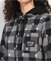 Lurking Class by Sketchy Tank Spider Black Crop Hooded Flannel Shirt