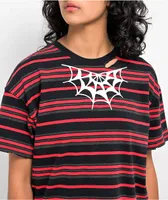Lurking Class by Sketchy Tank Spider Web Black & Red Distressed T-Shirt