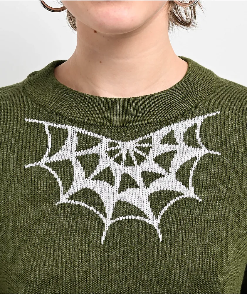 Lurking Class by Sketchy Tank Spider Web Green Crop Sweater