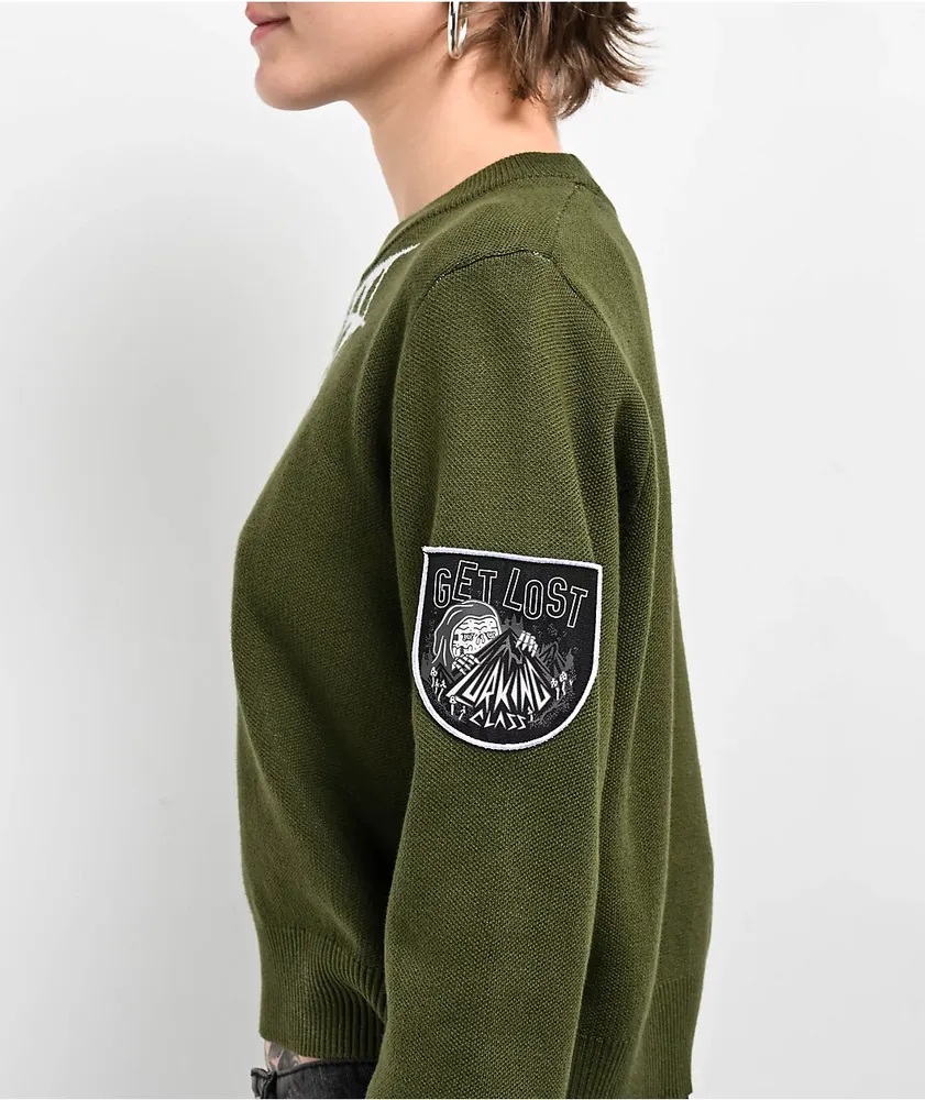 Lurking Class by Sketchy Tank Spider Web Green Crop Sweater