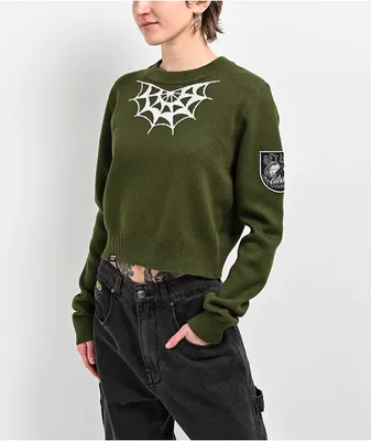 Lurking Class by Sketchy Tank Spider Web Green Crop Sweater