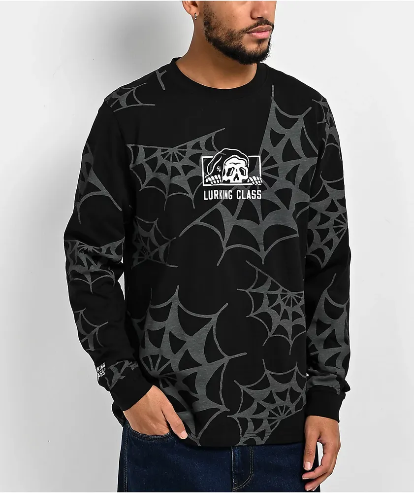 Lurking Class by Sketchy Tank Spider Webs Black Long Sleeve T-Shirt