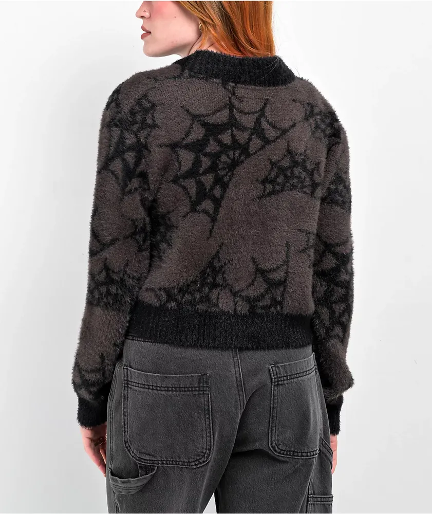 Lurking Class by Sketchy Tank Spider Webs Grey Cardigan