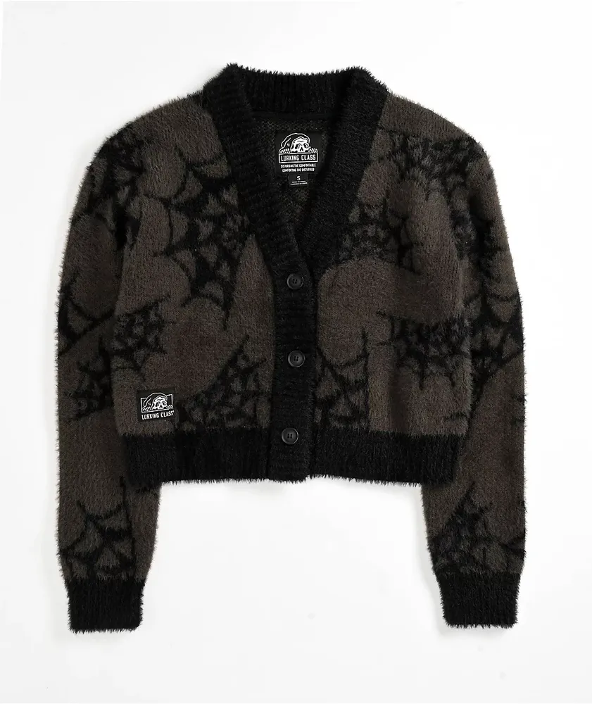 Lurking Class by Sketchy Tank Spider Webs Grey Cardigan