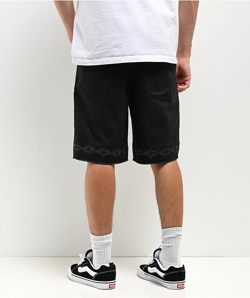 Lurking Class by Sketchy Tank Spiked Chain Black Denim Shorts