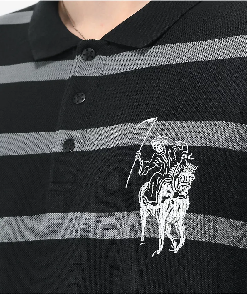 Lurking Class by Sketchy Tank Stallion Black & Grey Stripe Polo Shirt